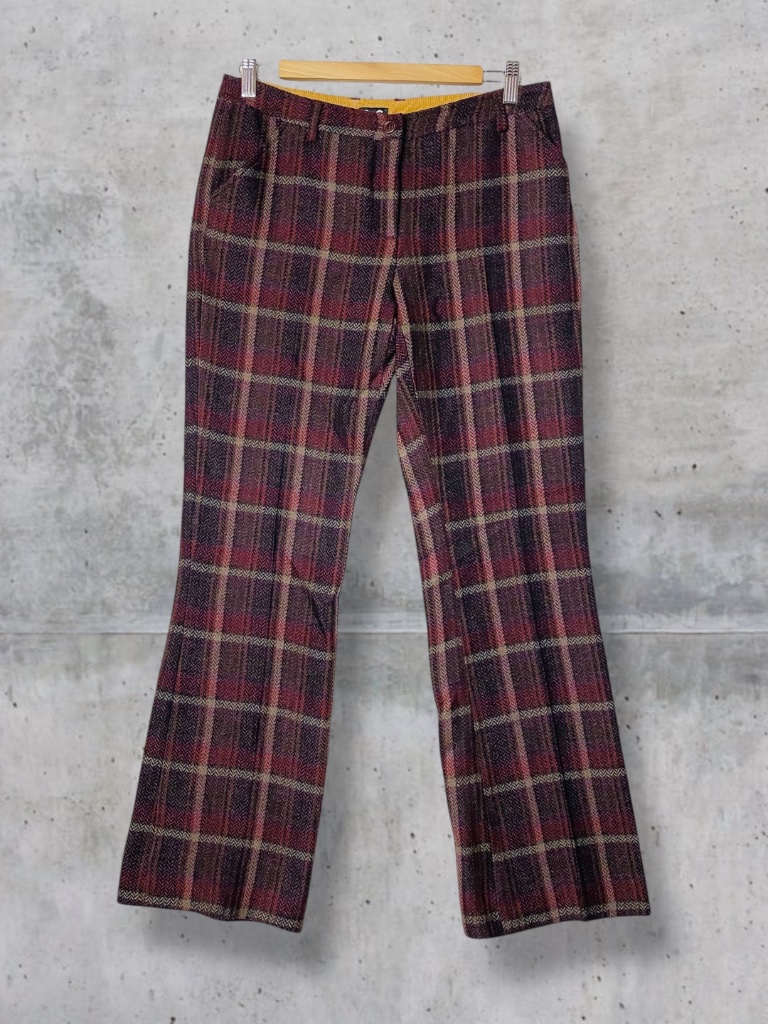 Dolce & Gabbana 90’s Preppy Burgundy Herringbone Wool Plaid Knit Flare Leg Pants